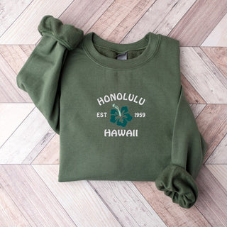 Honolulu Hawaii Embroidered Sweatshirt 2D Crewneck Sweatshirt All Over Print Sweatshirt For Women Sweatshirt For Men SWS2682