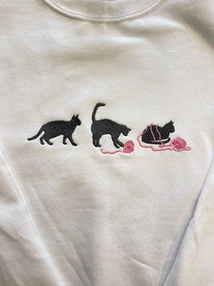 Cat with Yarn Embroidered Sweatshirt 2D Crewneck Sweatshirt All Over Print Sweatshirt For Women Sweatshirt For Men SWS2964