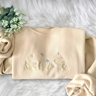 Pastel Floral Embroidered Sweatshirt Crewneck Sweatshirt All Over Print Sweatshirt For Women Sweatshirt For Men SWS2731