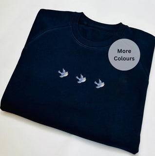 Blue Bird Embroidered Sweatshirt 2D Crewneck Sweatshirt All Over Print Sweatshirt For Women Sweatshirt For Men SWS3150