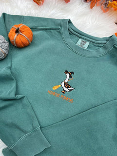 Embroidered Goose Witch Halloween Sweatshirt Crewneck Sweatshirt All Over Print Sweatshirt For Women Sweatshirt For Men SWS2477