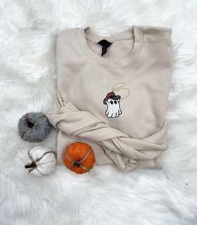 Embroidered Cowboy Ghost Halloween Sweatshirt Crewneck Sweatshirt All Over Print Sweatshirt For Women Sweatshirt For Men SWS2479