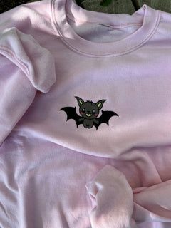 Cute Bat Halloween Embroidered Sweatshirt Crewneck Sweatshirt All Over Print Sweatshirt For Women Sweatshirt For Men SWS2746