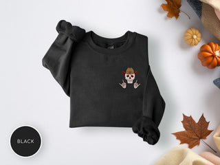 Embroidered Cowboy Skeleton Halloween Sweatshirt 2D Crewneck Sweatshirt All Over Print Sweatshirt For Women Sweatshirt For Men SWS2580