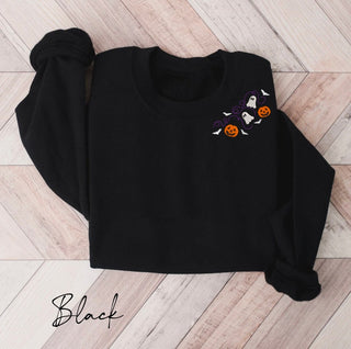 Pumpkin And Ghost Embroidered Halloween Sweatshirt Crewneck Sweatshirt All Over Print Sweatshirt For Women Sweatshirt For Men SWS2660