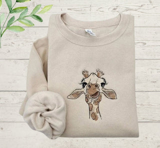 Giraffe Embroidered Sweatshirt 2D Crewneck Sweatshirt All Over Print Sweatshirt For Women Sweatshirt For Men SWS2674