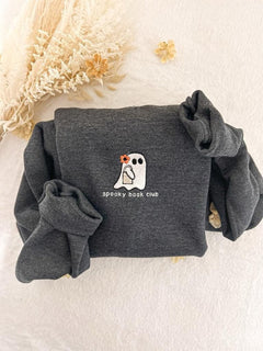 Embroidered Ghost Book Halloween Sweatshirt 2D Crewneck Sweatshirt All Over Print Sweatshirt For Women Sweatshirt For Men SWS2595