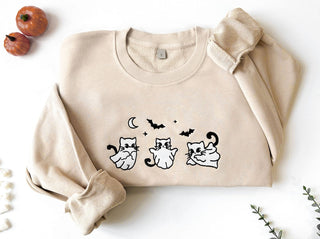 Embroidered Black Cat Halloween Crewneck Sweatshirt All Over Print Sweatshirt For Women Sweatshirt For Men SWS2585