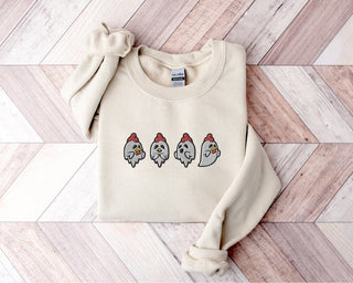 Chickens Ghost Halloween Embroidered Sweatshirt 2D Crewneck Sweatshirt All Over Print Sweatshirt For Women Sweatshirt For Men SWS2764