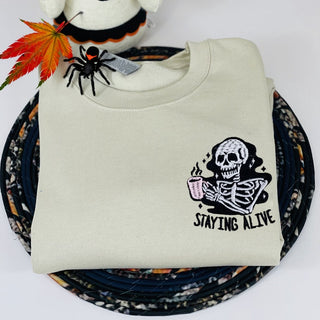 Funny Skeleton Embroidered Sweatshirt 2D Crewneck Sweatshirt All Over Print Sweatshirt For Women Sweatshirt For Men SWS2753