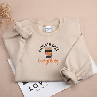 Pumpkin And Coffee Cup Embroidered Sweatshirt 2D Crewneck Sweatshirt All Over Print Sweatshirt For Women Sweatshirt For Men SWS3209