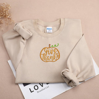 Thanksgiving Pumpkin Embroidered Sweatshirt 2D Crewneck Sweatshirt All Over Print Sweatshirt For Women Sweatshirt For Men SWS3208