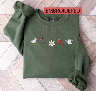 Cute Cottage Core Embroidered Sweatshirt 2D Crewneck Sweatshirt All Over Print Sweatshirt For Women Sweatshirt For Men SWS2895