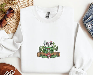 Cute Frog Book Embroidered Halloween Sweatshirt 2D Crewneck Sweatshirt All Over Print Sweatshirt For Women Sweatshirt For Men SWS3076