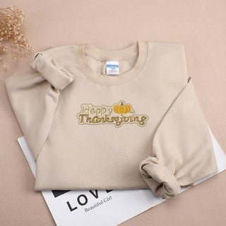 Thanksgiving Pumpkin Embroidered Sweatshirt 2D Crewneck Sweatshirt All Over Print Sweatshirt For Women Sweatshirt For Men SWS3211