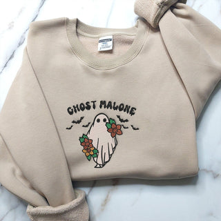 Ghost and Flower Halloween Embroidered Sweatshirt 2D Crewneck Sweatshirt All Over Print Sweatshirt For Women Sweatshirt For Men SWS2784