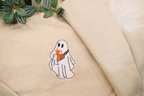 Boojee Ghost with Stanley Tumbler Embroidered Sweatshirt 2D Crewneck Sweatshirt All Over Print Sweatshirt For Women Sweatshirt For Men SWS2905