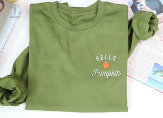 Hello Pumpkin Halloween Embroidered Sweatshirt 2D Crewneck Sweatshirt All Over Print Sweatshirt For Women Sweatshirt For Men SWS3192