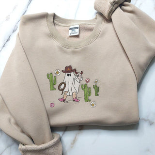 Spooky Cowboy Halloween Embroidered Sweatshirt 2D Crewneck Sweatshirt All Over Print Sweatshirt For Women Sweatshirt For Men SWS2782