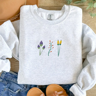 Wild Flowers Embroidered Sweatshirt 2D Crewneck Sweatshirt All Over Print Sweatshirt For Women Sweatshirt For Men SWS3216