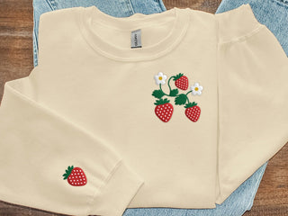 Strawberry Embroidered Sweatshirt 2D Crewneck Sweatshirt All Over Print Sweatshirt For Women Sweatshirt For Men SWS3105