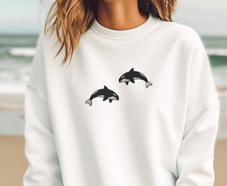 Orca Whale Embroidered Sweatshirt 2D Crewneck Sweatshirt All Over Print Sweatshirt For Women Sweatshirt For Men SWS3144