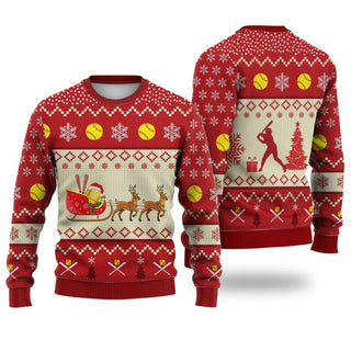 Softball Reindeer Ugly Christmas Sweater For Men & Women Christmas Gift Sweater US2965