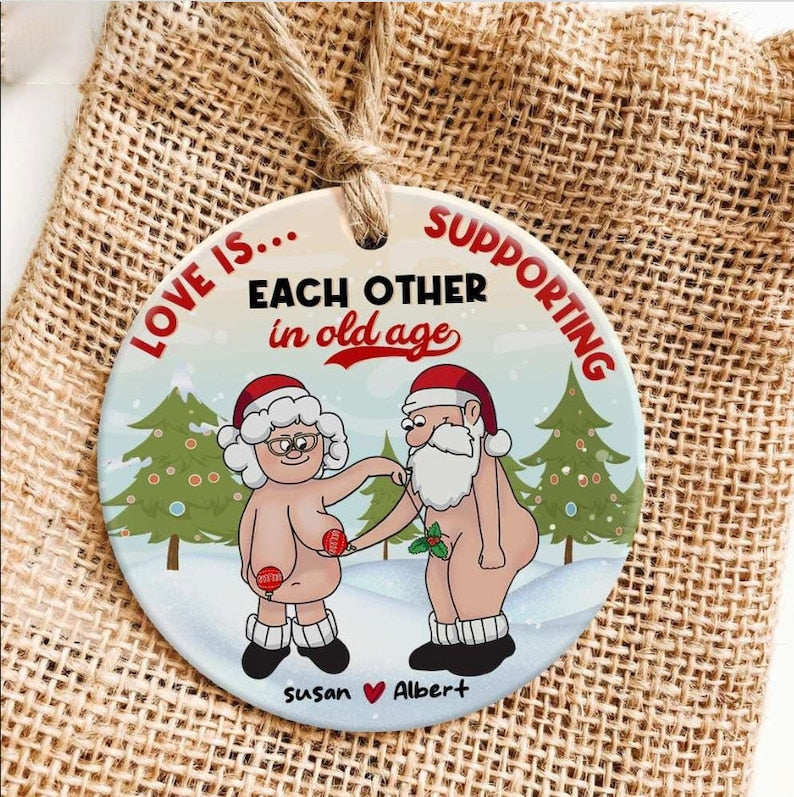 Santa Old Couple Personalized Ornament Christmas Ceramic Ornament Anniversary Christmas Gift ON1212