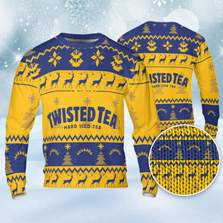 Twisted Tea Ugly Sweater Pine Trees n Reindeer Beer Loves ugly Gift, Christmas gift, Twisted Tea ugly sweater gift for Dad