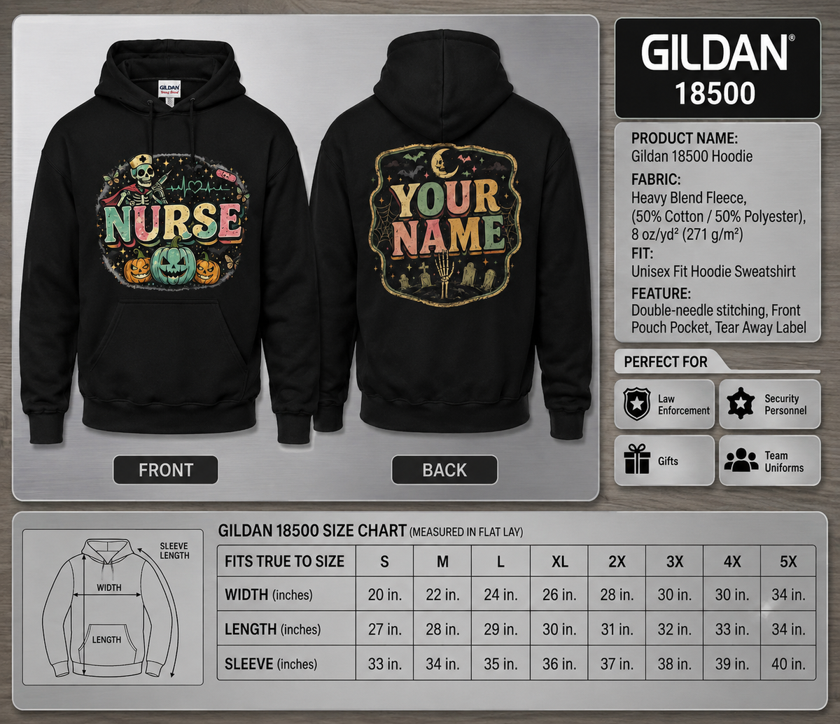 Nurse Halloween Custom Name Hoodie Vintage Pumpkin Skeleton