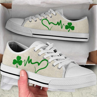 White Shamrock Heart Converse Sneakers Low Top Shoes Holiday St. Patrick's Day Irish Shoes CVSH1045