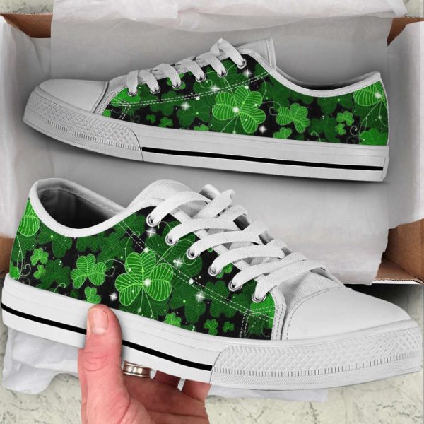 White Shamrocks Converse Sneakers Low Top Shoes Holiday St. Patrick's Day Irish Shoes CVSH1048