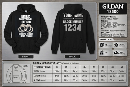 Custom Name Retired Correctional Officer Hoodie, Goodbye Tension Hello Pension Retirement Hoodie