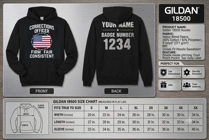 Custom Name Corrections Officer Hoodie, Firm Fair Consistent American Flag Prison Guard Hooded