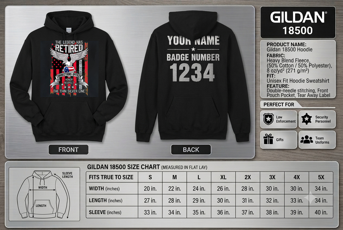 Custom Name Retired Corrections Officer Hoodie, Thin Silver Line Legend Retirement Gift Hooded