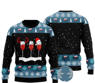 Xmas With Red Wine Ugly Christmas Sweater For Men & Women Christmas Gift Sweater US1649