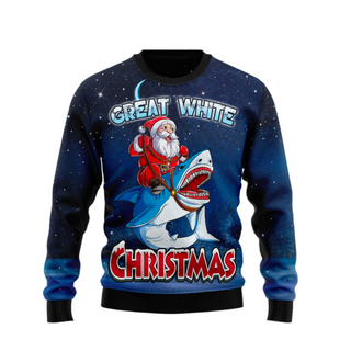 White Christmas Shark Ugly Christmas Sweater For Men & Women Christmas Gift Sweater US1739