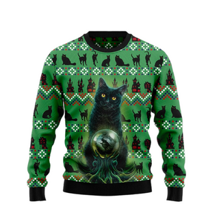 Ugly Black Cat Halloween Ugly Halloween Sweater For Men & Women Halloween Gift Sweater US1011