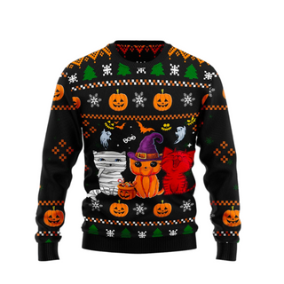 Three Cats Halloween Ugly Halloween Sweater For Men & Women Halloween Gift Sweater US1007