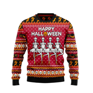 Ballet Skeleton Ugly Halloween Sweater For Men & Women Halloween Gift Sweater US1026