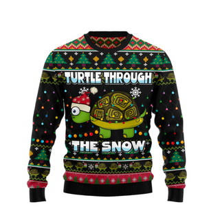 Turtle Through The Snow Ugly Christmas Sweater For Men & Women Christmas Gift Sweater US2173