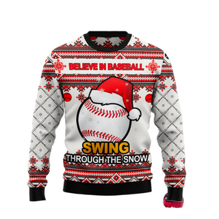 Baseball Swing Through Snow Ugly Christmas Sweater For Men & Women Christmas Gift Sweater US2515