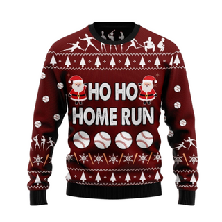 Baseball Hoho Home Run Funny Santa Christmas Ugly Christmas Sweater For Men & Women Christmas Gift Sweater US2716