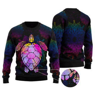 Turtle Purple Mandala Ugly Christmas Sweater For Men & Women Christmas Gift Sweater US2881