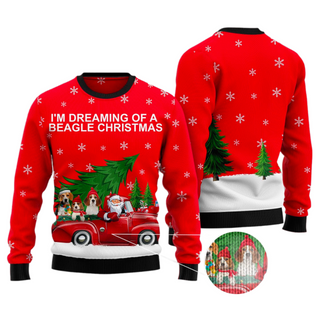 Beagle and Red Truck Ugly Christmas Sweater For Men & Women Christmas Gift Sweater US3416