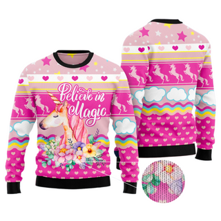 Unicorn Believe In Magic Ugly Christmas Sweater For Men & Women Christmas Gift Sweater US3521