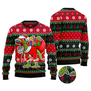 T-Rex Santa Christmas Ugly Christmas Sweater For Men & Women Christmas Gift Sweater US3578