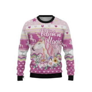 Animal Unicorn Believe In Magic Ugly Christmas Sweater For Men & Women Christmas Gift Sweater US3446