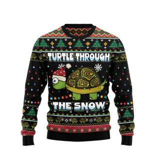 Turtle Through The Snow Ugly Christmas Sweater For Men & Women Christmas Gift Sweater US3451