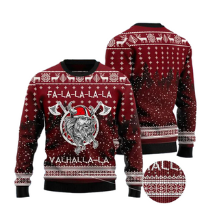 Viking Fa La La La Valhalla Ugly Christmas Sweater For Men & Women Christmas Gift Sweater PT1472